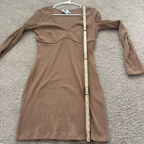Princess Polly Knit Ribbed Brown Mini Dress Long Sleeve Minimalist Party Sz 8 - Picture 6 of 9